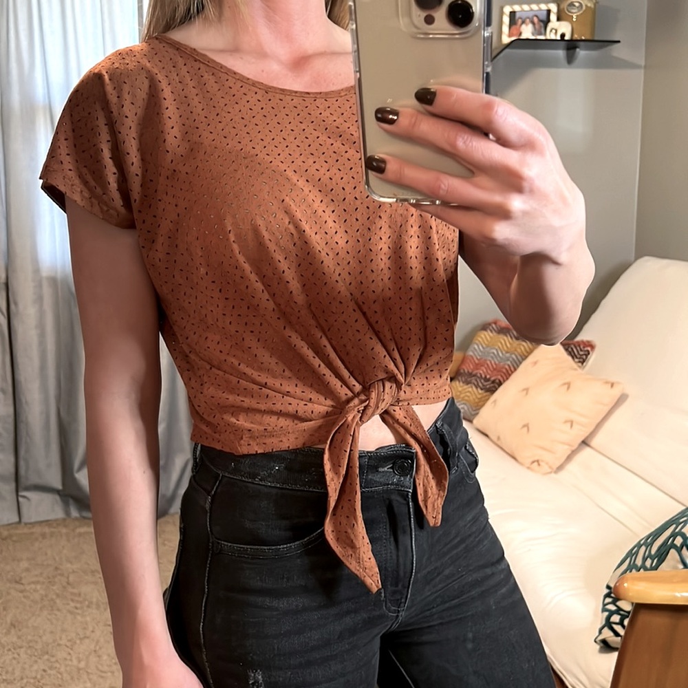 Suede Tie Crop Top